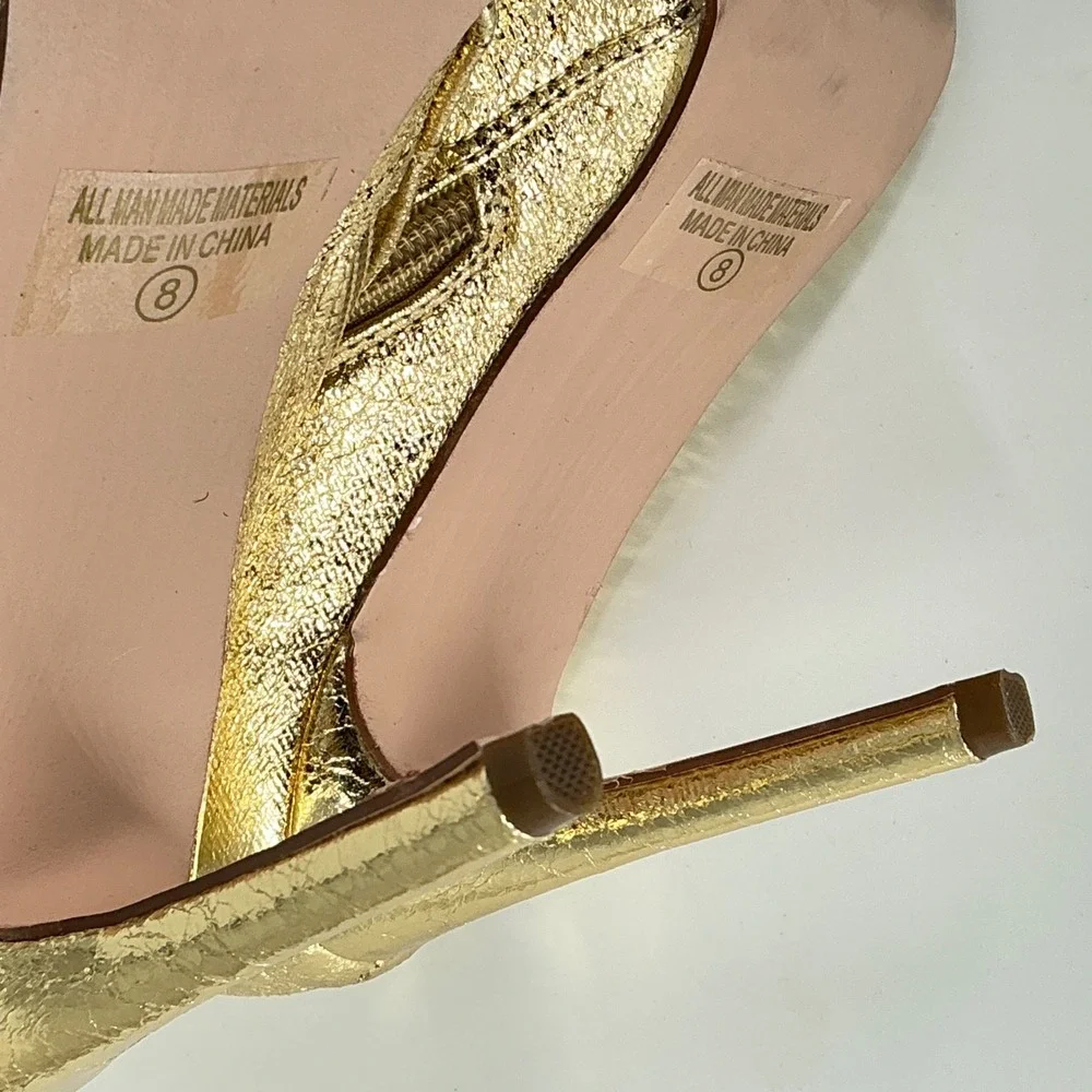 Chase & Chloe Size 8‎ Gold Metallic Pointed Toe Stiletto Ankle Boots Adonis